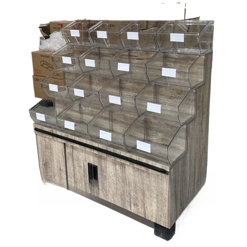 

Supermarket loose snack shelves wooden display cabinet