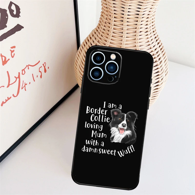 Cartoon Border Collie Phone Case For iPhone 16 15 Pro Max 11 12 13 Mini 14 Plus X XR XS Max Cover