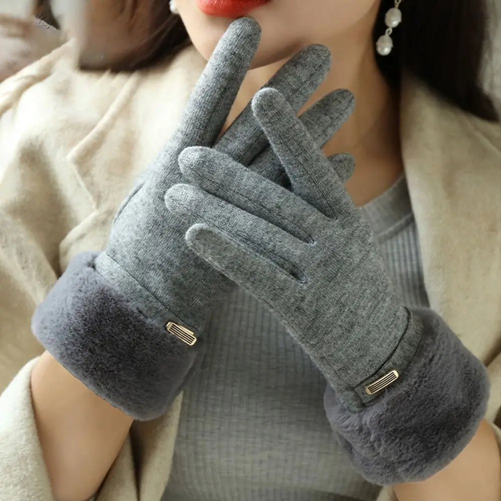 Personality Plus Velvet Warm Gloves Thicken Plush Suede All Finger Gloves Cycling Driving Gloves for Women