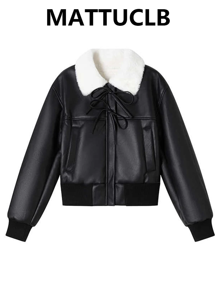 Giacca corta in lana d'agnello da donna invernale Capispalla retrò americano Cappotto in ecopelle PU Y2k Moda coreana Design anni 2000 Spessore Nuovo