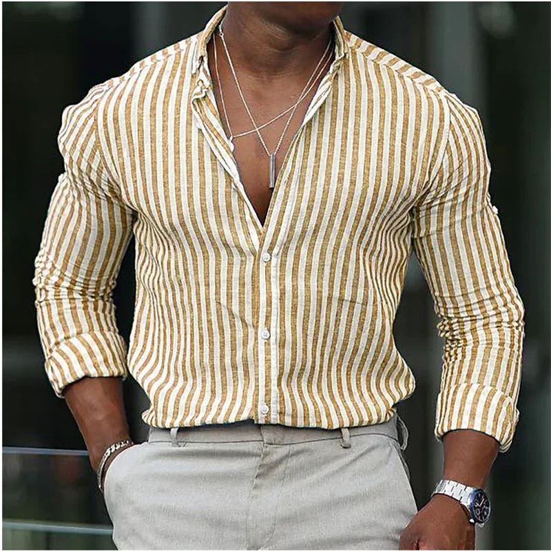 2023 nuova moda camicia da uomo stampa a righe Slim colore verde celeste Outdoor Street manica lunga abbigliamento Design Chic Casual