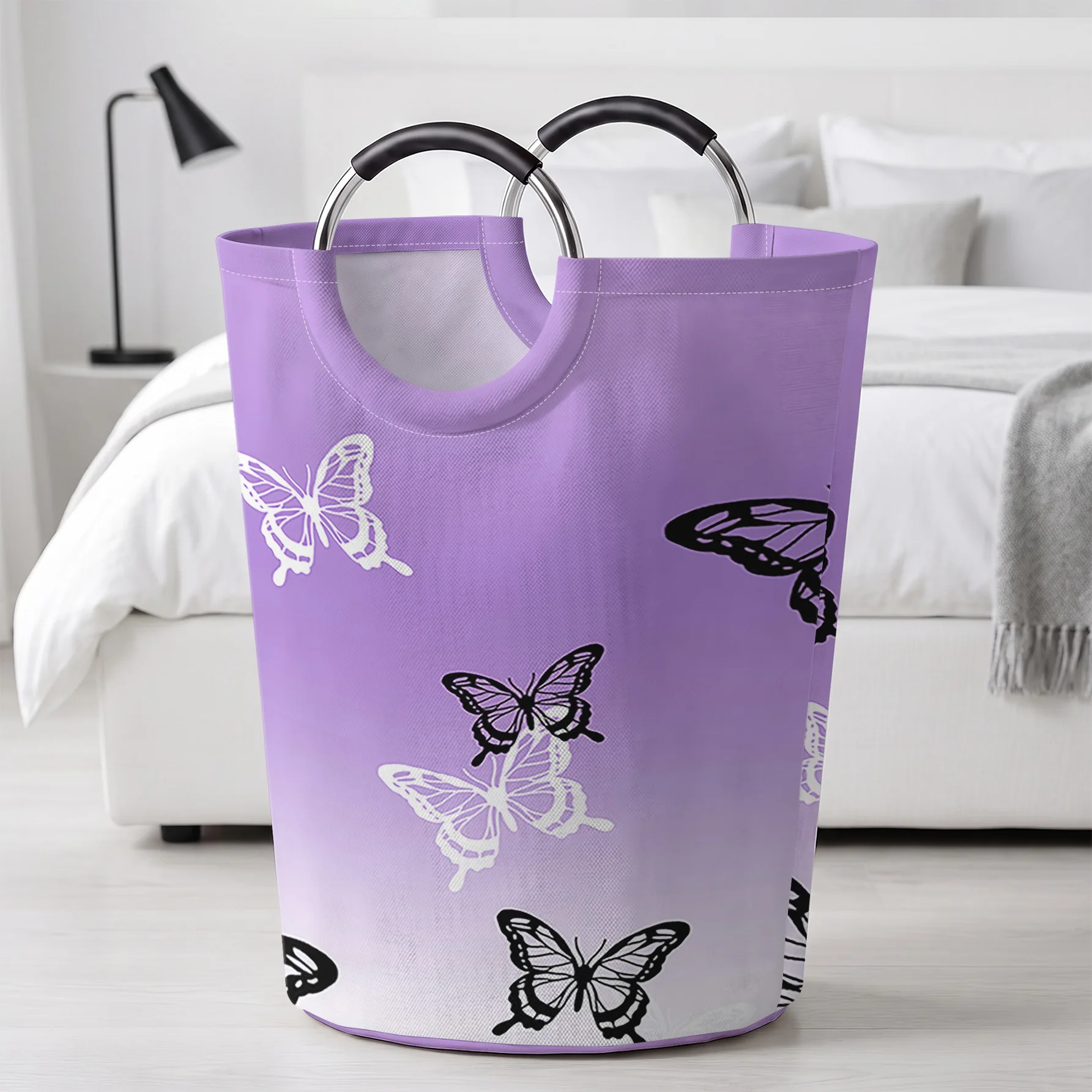 Gradient Purple Butterfly Print Handheld Storage Basket, For Laundry, Bedroom & Home Sundries Storage