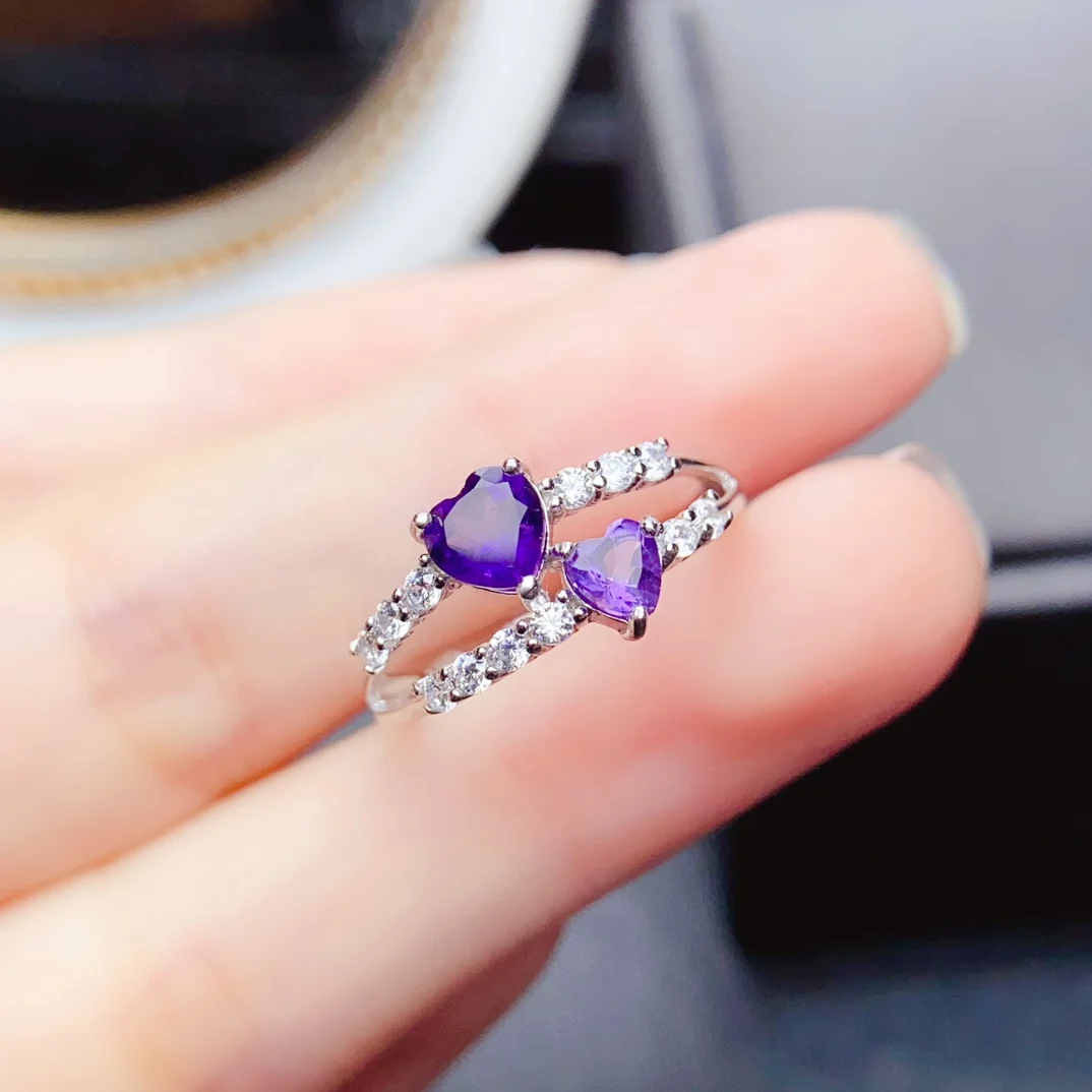 

4/5mm Natural Amethyst Ring S925 Sterling Silver Certificate Fine Fashion Heart-shaped Design Charm Wedding Jewelry for Women FS