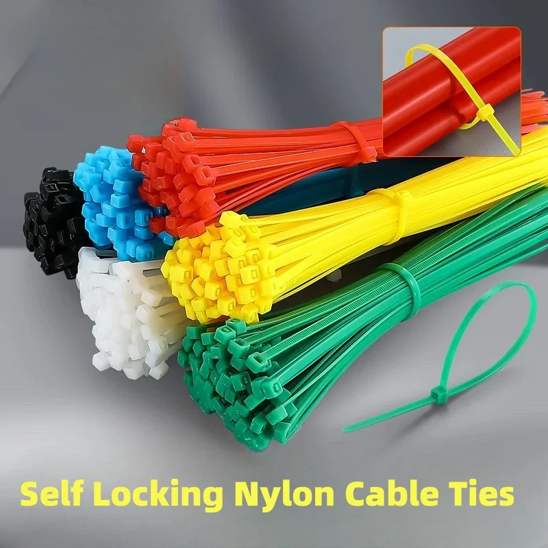 100pcs Self Locking Nylon Cable Ties 100/150/200mm Plastic Zip Wire Binding Wrap Straps DIY Cable Fasten Organiser Multicolour