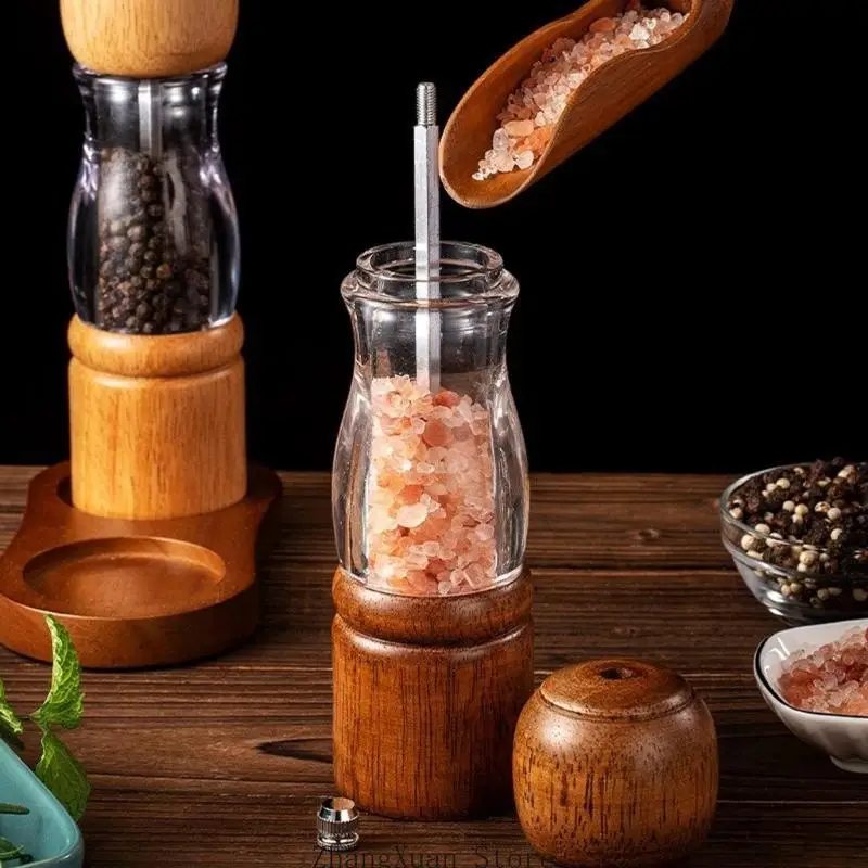 Cooking Table Mill Set in Finish, Clear Chamber, Hand Turn Pair and Matching Base for Everyday Flavor Use in Kitchen and Dining