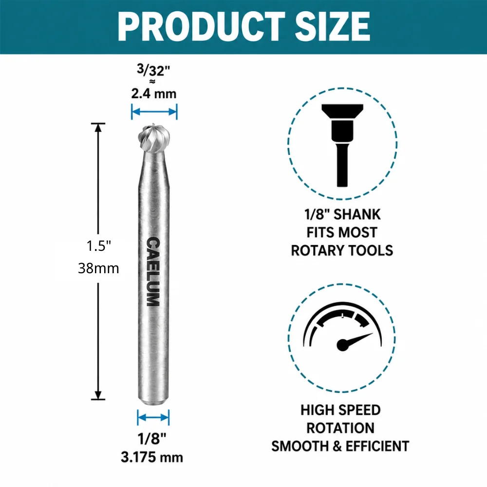 2.4mm Ball Carving Bit – HSS Rotary Cutter For Wood Plastic Soft Metal Engraving Grooving Hollowing For Dremel Rotary Tools