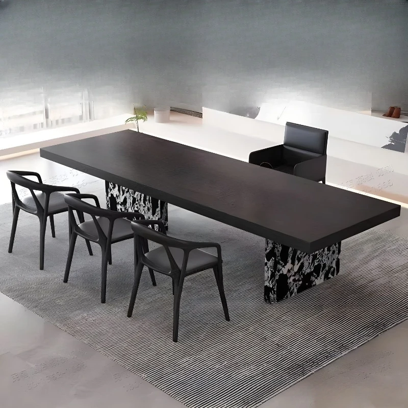 

Black rock slab dining table Small apartment rectangular Internet celebrity simple dining table Large apartment island