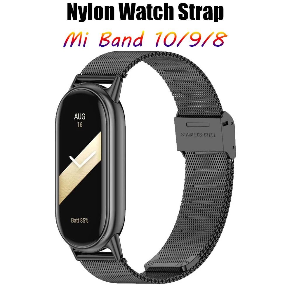 Pasek do zegarka ze stali nierdzewnej Mesh Correa kompatybilny z Xiaomi Mi Band 10 9 8, miękka bransoletka z pętlą do Smart Band 10/9/8