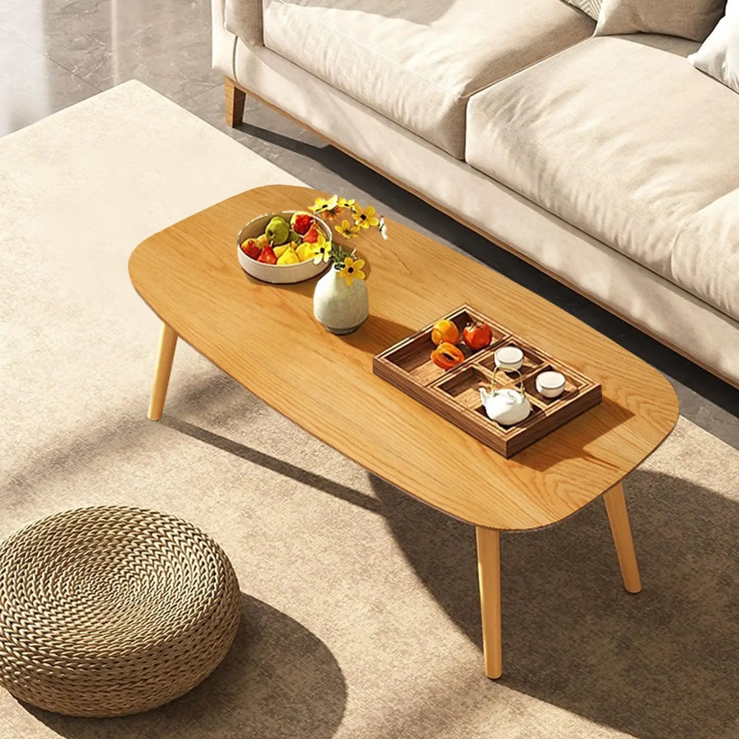 Wood Folding Coffee Table Space Saving Side Table (Oak, 32X16X16)