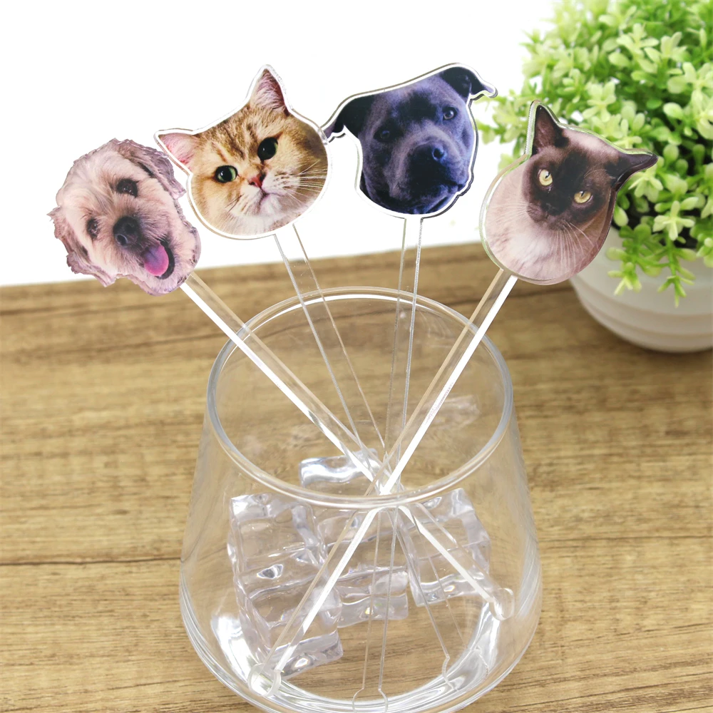 

Drink stirrers personalized with dog face Pet Birthday stir sticks Custom Party Decorations swizzle sticks wedding drink sticks