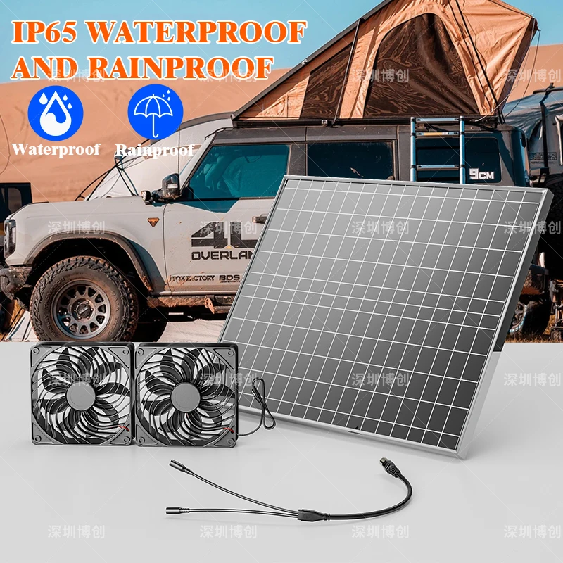 

500W Solar Powered Fan Portable Rechargeable Battery Operated Fan with Panel USB Charging for Outdoor Camping Travel Home