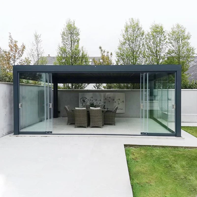 4x3m 3x4m Motorized Aluminum Pergola with Glass Sliding Doors LED Lights All-season Use - view 4