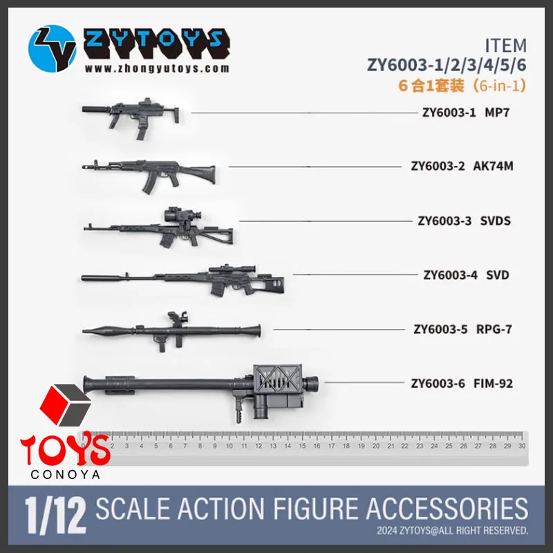 ZYTOYS ZY6003 1/12 Scale Gun Weapon Set ABS AK74M SVDS SVD RPG-7 FIM-92 Model Accessories Fit 6-inch Soldier Action Figure Body