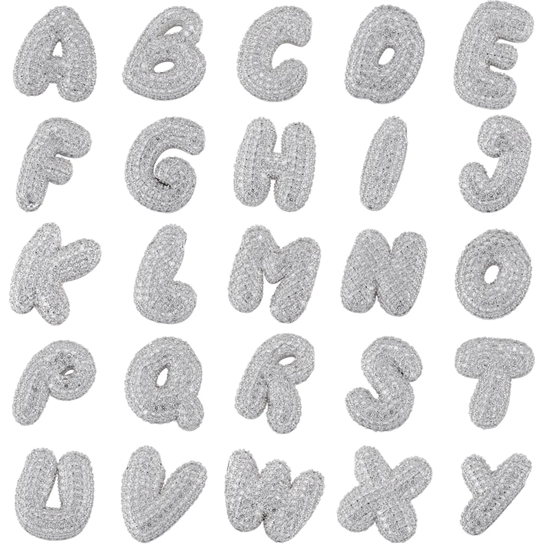 18K Golden Plated Thick Bubble Charms Letters Sparkling Rhinestone Balloon A-Z Initials Pendant Jewellery Accessories:VD1777