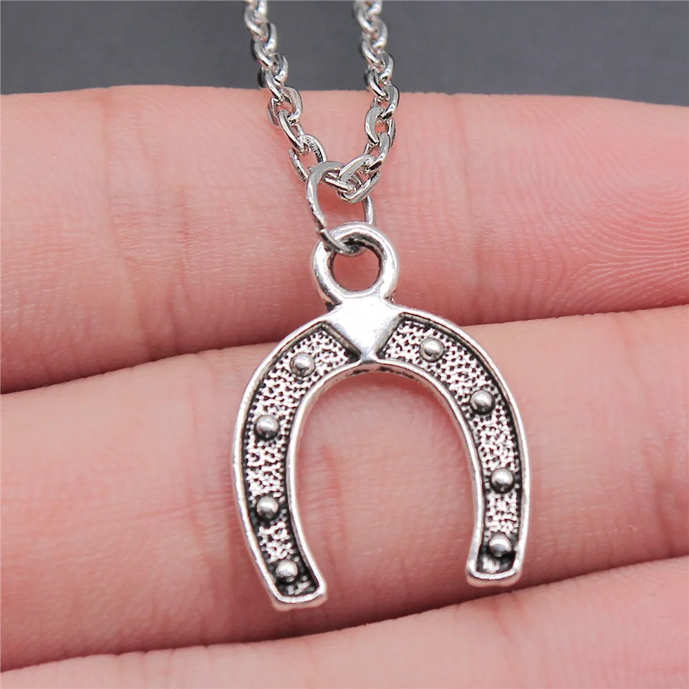 Dropshipping Antique Silver Color 23x18mm Horseshoe Horse Shoes Pendant Necklace For Women