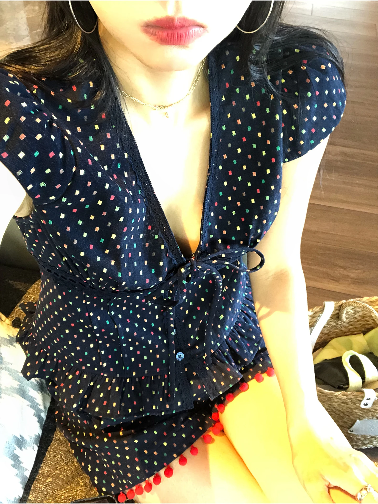 

Летний модный комплект из двух предметов ort Sve Bubble Sve Top And orts Cotton V-Ne Button-Up Женская одежда