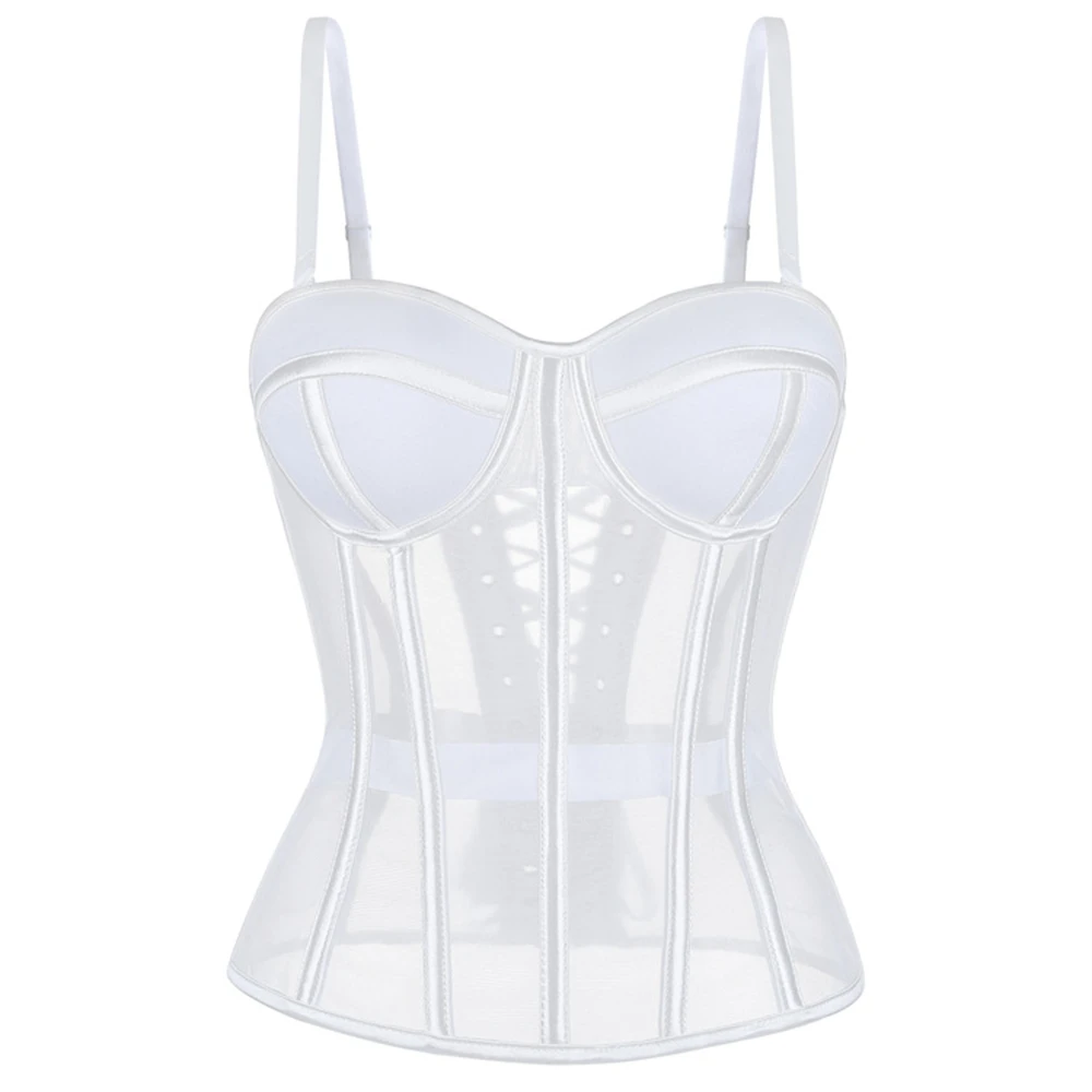 

Женский белый сексуальный корсет во французском стиле с завышенной талией, топ из мягкого стального кольца, бюстгальтер с чашкой, сетчатый дышащий утягивающий жилет на бретельках-бюстье