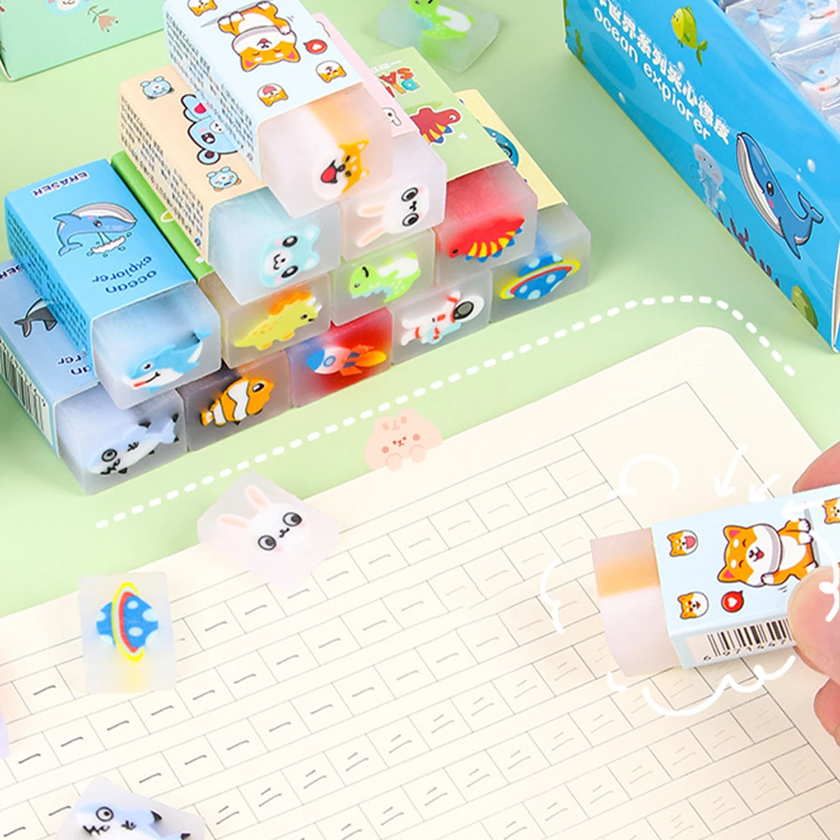 만화 지우개 창의적인 커팅 지우개, 학생 문구 그림 용품, 샌드위치 패턴 지우개, 사사프라스 무작위 배송