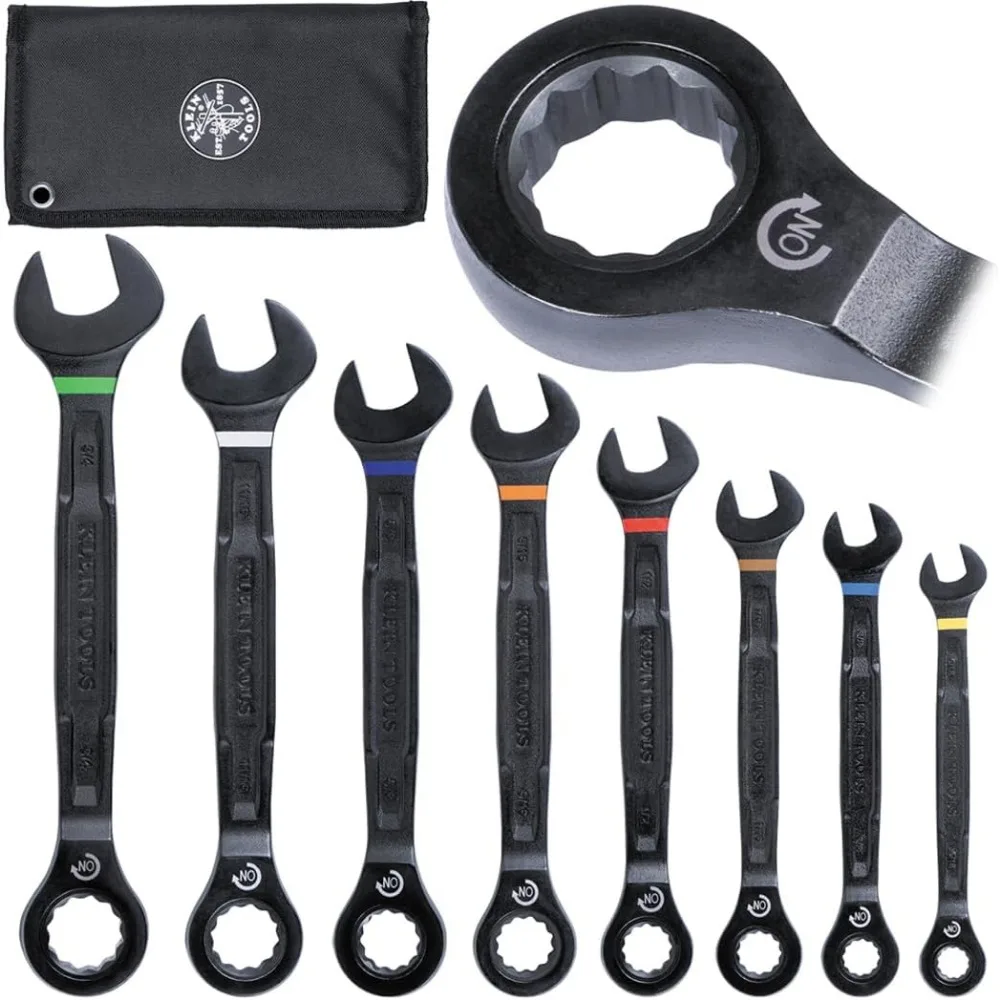 8-Piece SAE Ratcheting Combination Wrench Set, 5/16 to 3/4-Inch, 90-Tooth Mechanism with Ergonomic Design and Foam Pouch
