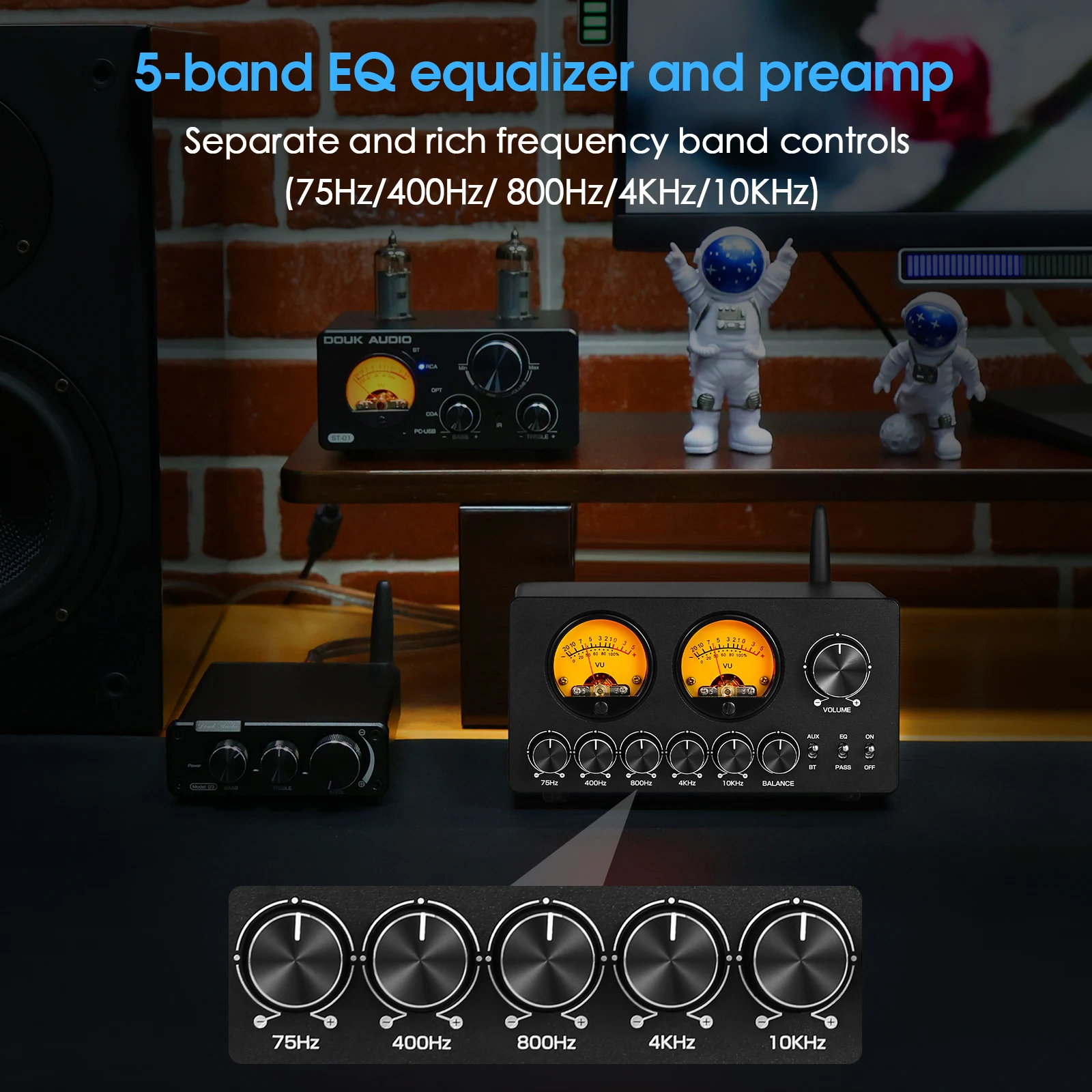 Nobsound eq5 pro mini pré-amplificador eq de 5 bandas estéreo bluetooth equalizador processador de áudio de mesa em casa com medidor vu