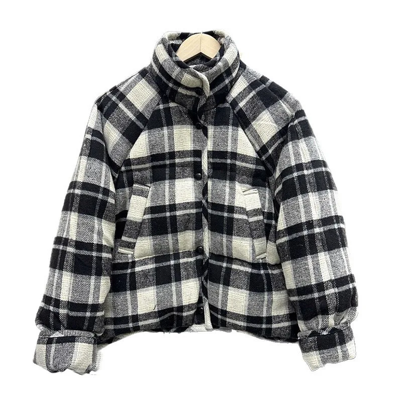 سترة نسائية شتوية جديدة لعام 2025 سترة منقوشة بياقة واقفة للركاب #5