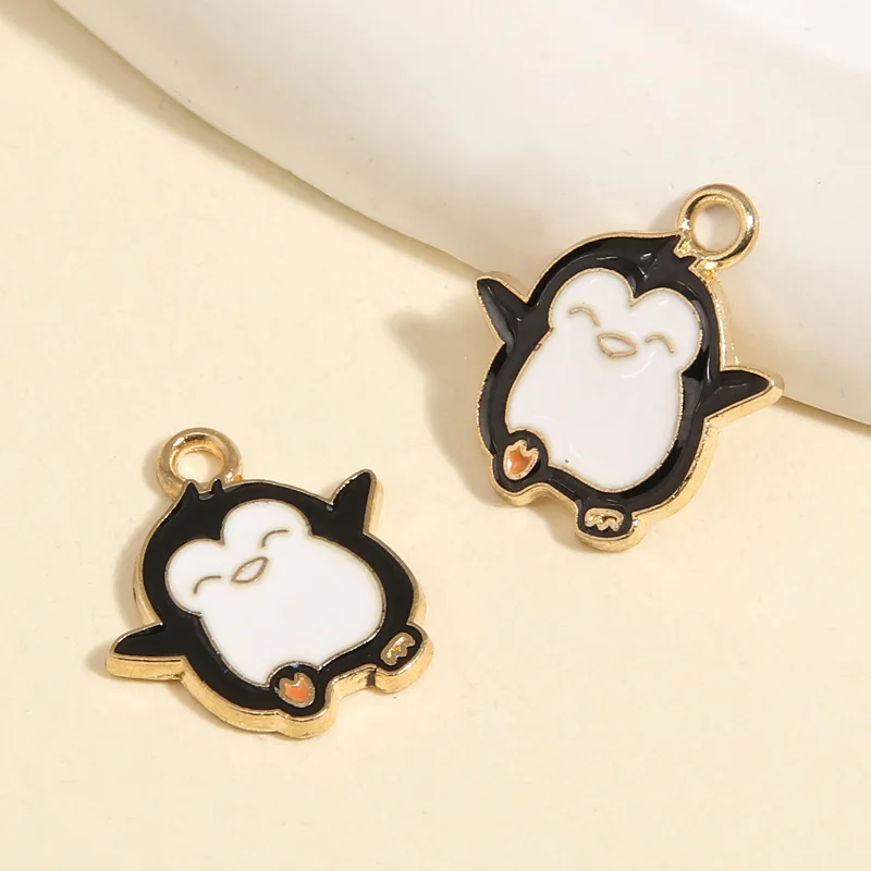 10pcs Gold Color 18x16mm Cute Enamel Penguin Charms Animal Pendant Fit DIY Earrings Jewelry Making Handcrafted Accessories