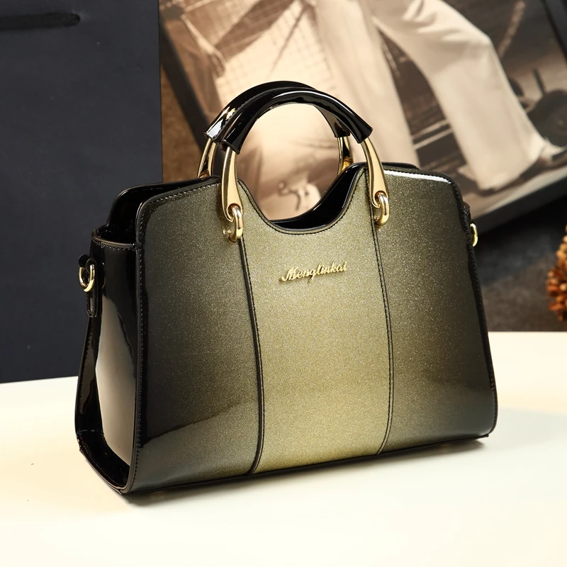 2024 New Fashion Gradient Middle aged Women\'s Bag Large Capacity Mom One Shoulder Crossbody Handbag Genuine Leather Women\'s Bag