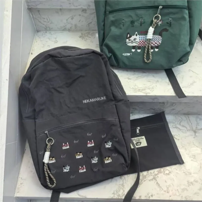 Embroidered Cat Student Backpack Women Japanese Large Capacity Travel Backpack Ladies Lightweight Simple Cute Mochilas Mujer New