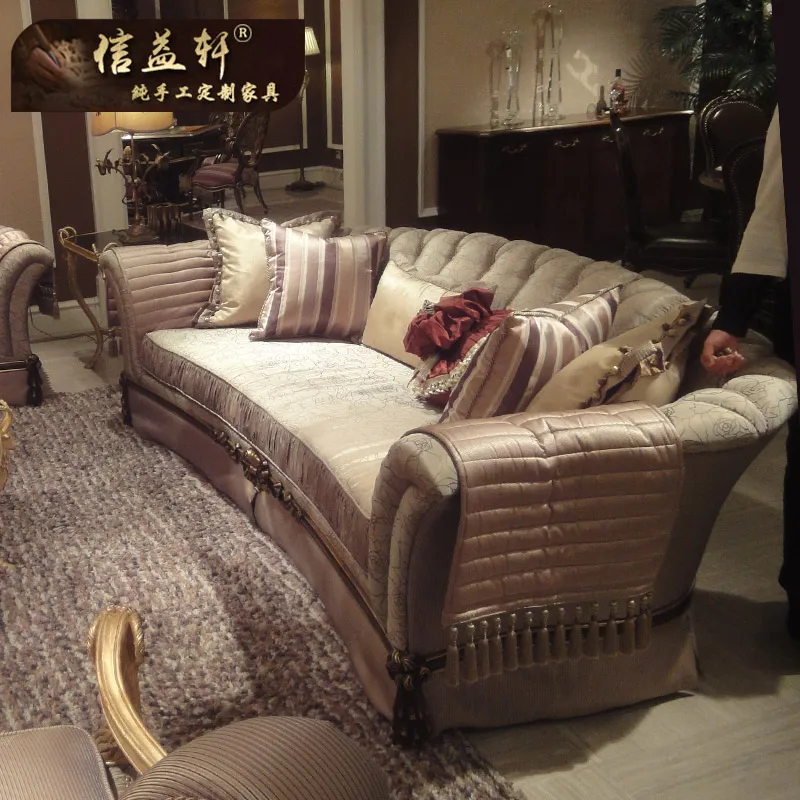 Villa high-grade custom furniture French neo-classical fabric sofa European style retro living room solid wood fabric sofa