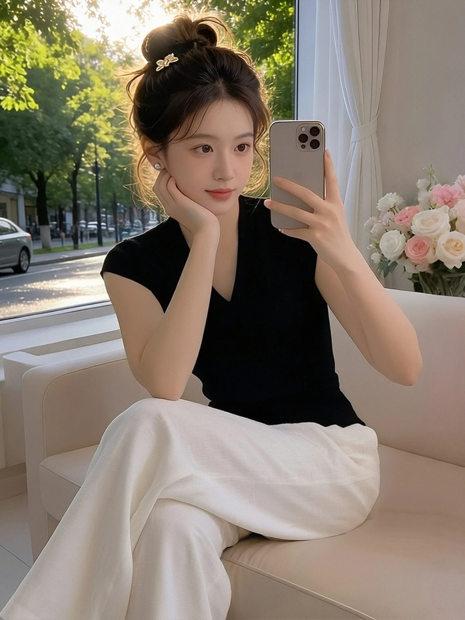 

Korean Sle Slim Fit Ice Silk Knitted ort Sve V Ne Summer Top Trendy Commute Thin irt Women's Faion Summer 2026