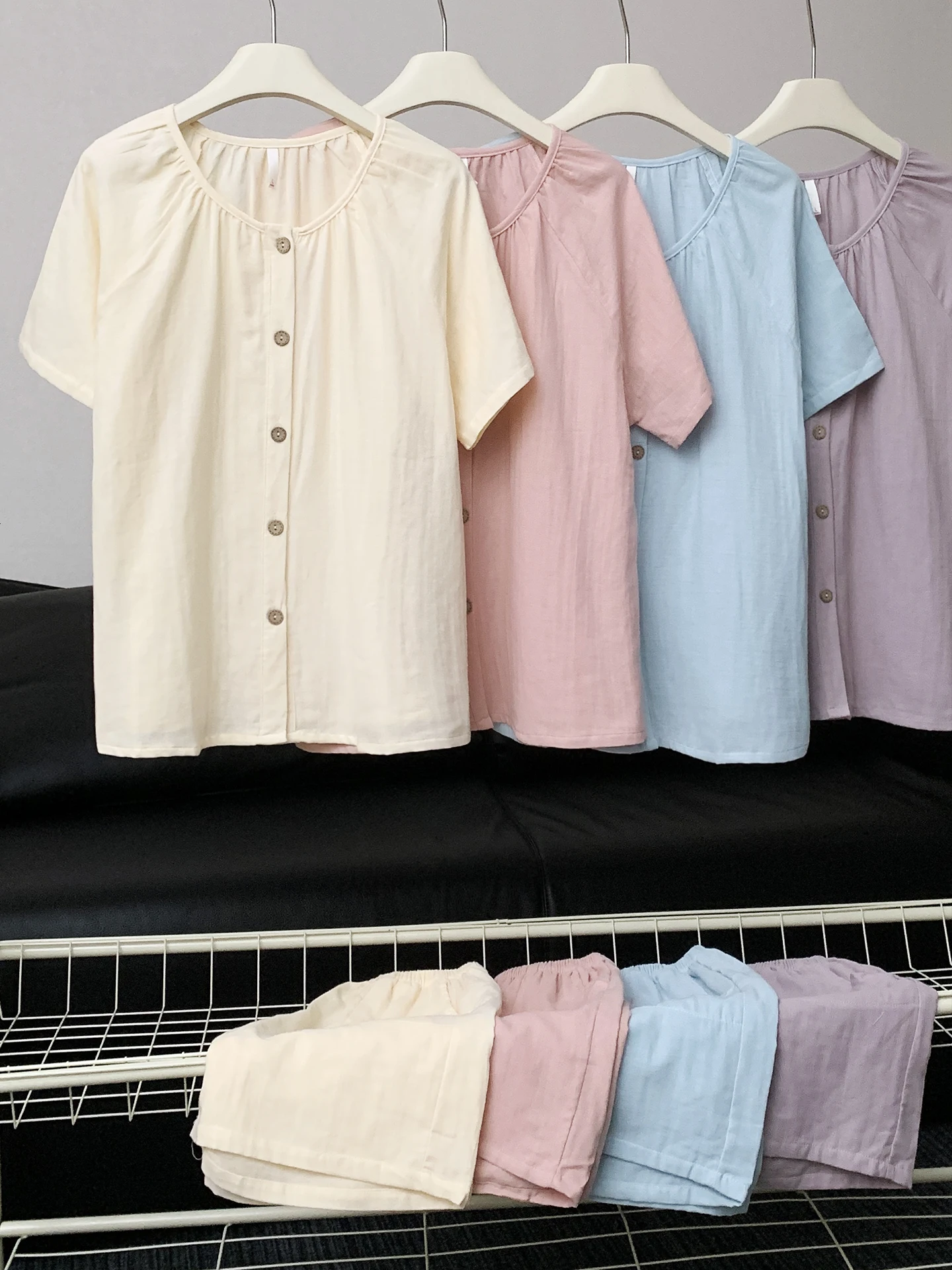 

Простой однотонный двухслойный хлопковый комплект для сна с коротким рукавом и шортами, домашняя одежда для женщин, летний новый стиль