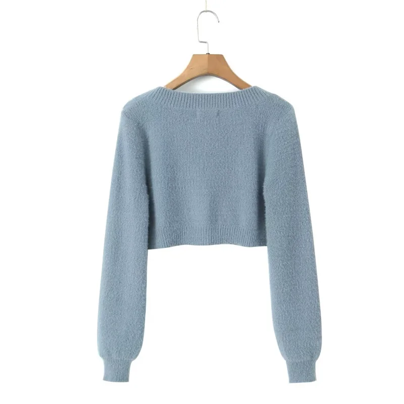 KEYANKETIAN Autumn/Winter New Women's Horsehorse Texture Short Knitwear Vintage Style V-Neck Single-Row Buttoned Soft Sweater