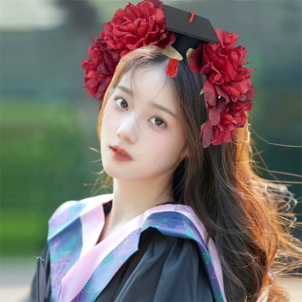 

Doctor Flowers Hair Band Master Headband Academic Hat with Tassels Bachelor Headwear Flowers Graduation Cap Graduation Season