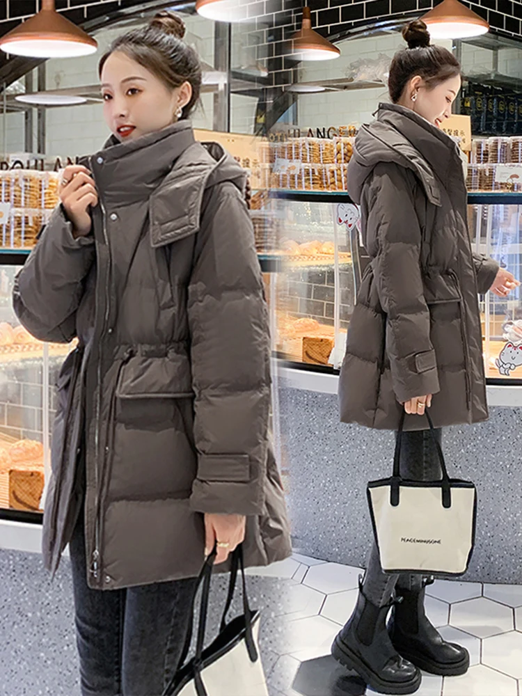 

Утепленная хлопковая женская зимняя парка-пуховик средней длины на молнии с длинными рукавами, новая модель