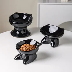 Pet Products Cats Black Ceramic Drinking Bowls Dogs Eating High Feet Neck Protection Large Capacity Anti Rollover