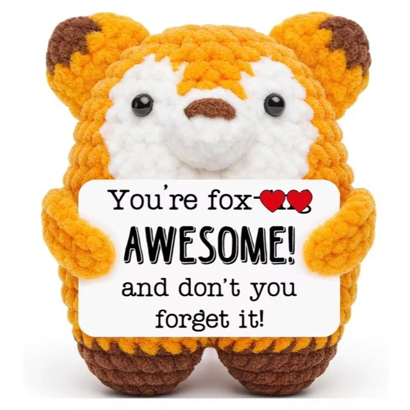 

Playful Healing Theme Handmade Knitted Fox Plush Toy Cute Funny Appearance Graduation Season Gift Encouragement Positive Decor