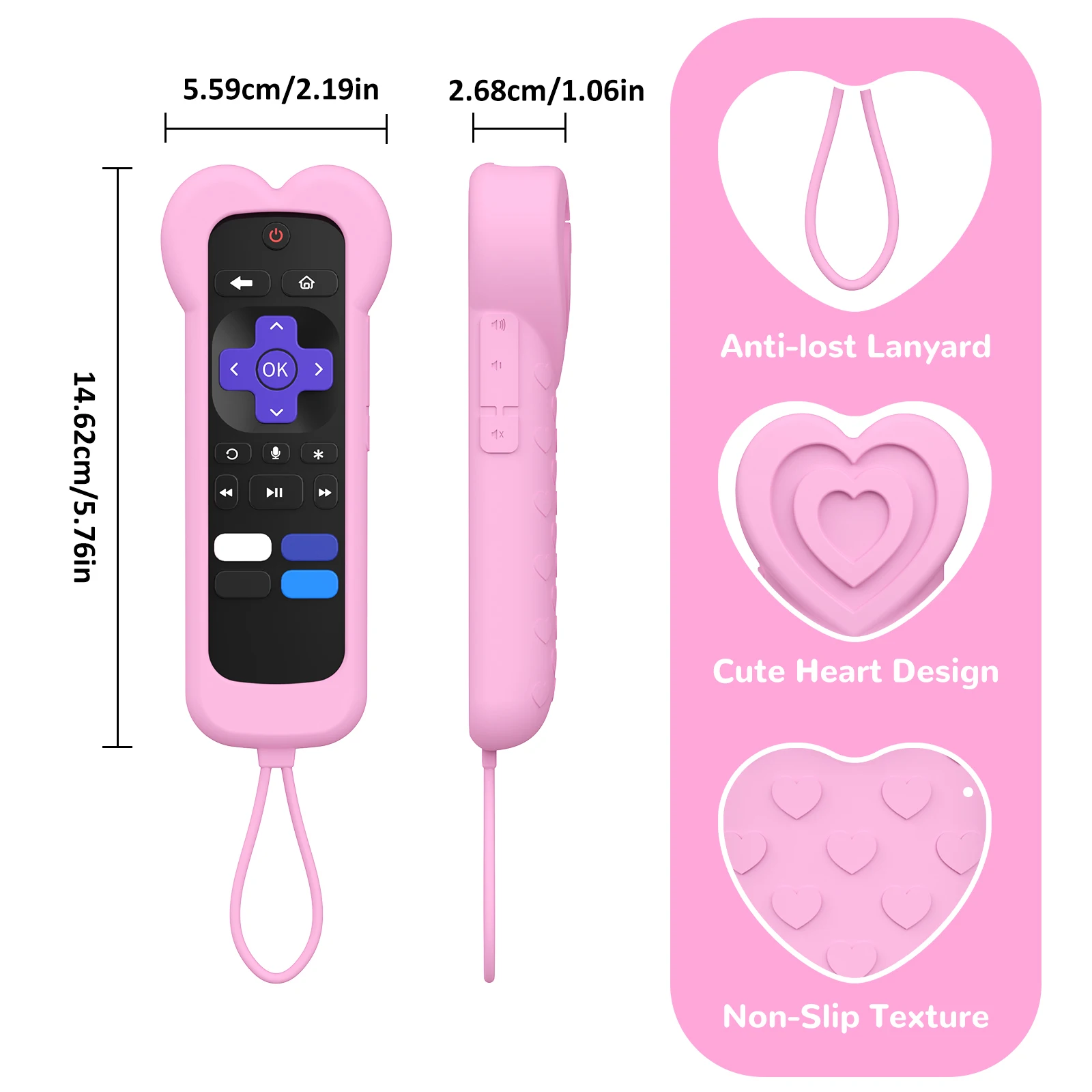 لطيف الحب القلب تصميم سيليكون غطاء لجهاز التحكم عن بعد ل Roku TV TCL HISENSE Express Streaming Stick 4K Premiere Streambar #3