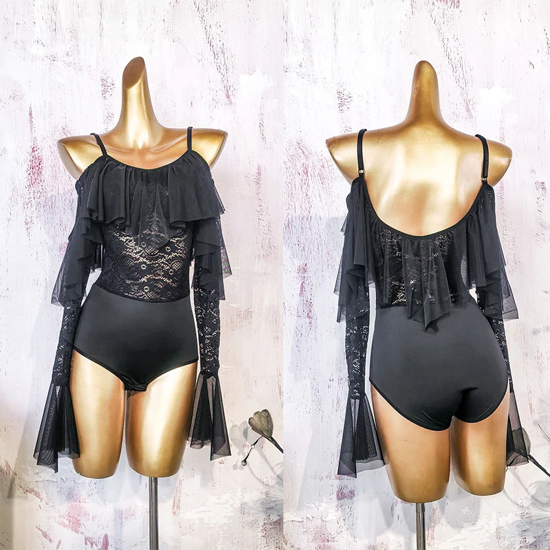 

New Latin Dance Tops Off Shoulder Lace Tops Performance Costumes Samba Chacha Ballroom Dance Adult Latin Dance Costumes DN22563
