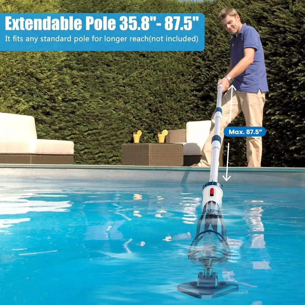 Aspirador de piscina para piscina acima do solo com poste telescópico, tempo de execução de até 1H, limpador de piscina recarregável portátil T403