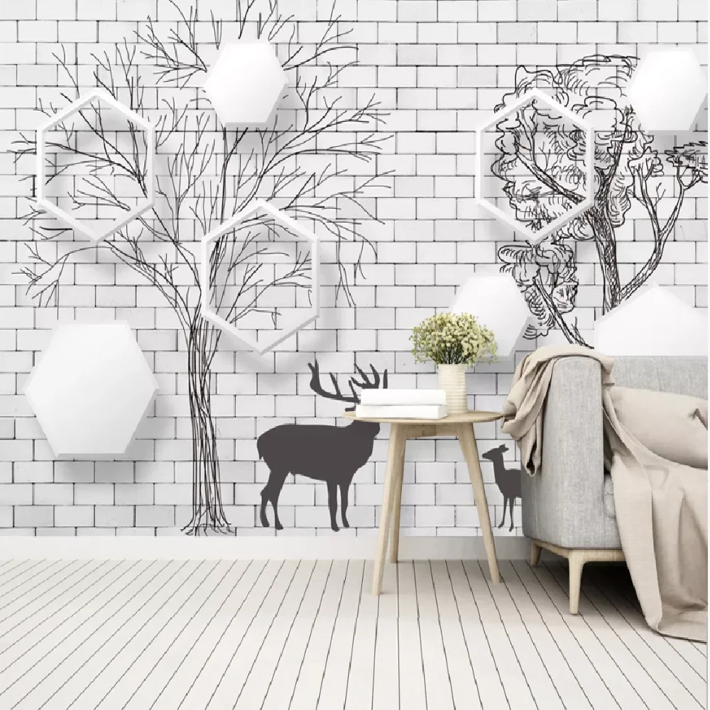 

Milofi Custom 3D Brick Wall Modern Abstract Woods Elk Living Room Bedroom Background Wallpaper Mural