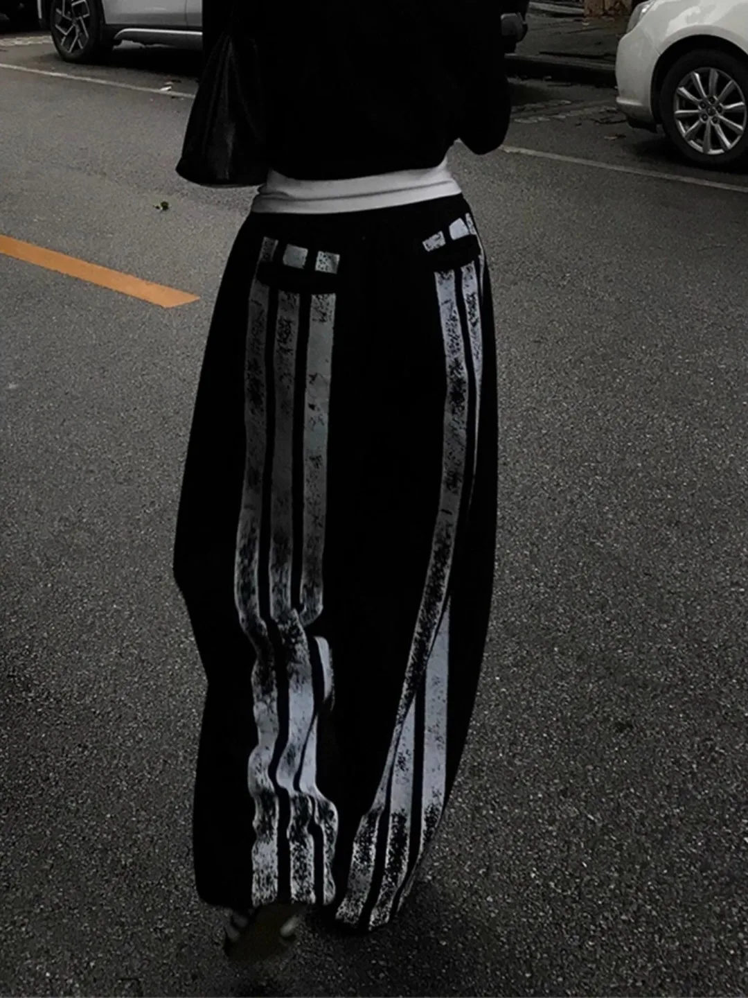 Black Printed Curved Knife Pants Straight Leg Baggy Trousers for Men And Women Autumn High Street Fashion Wide Leg Pants