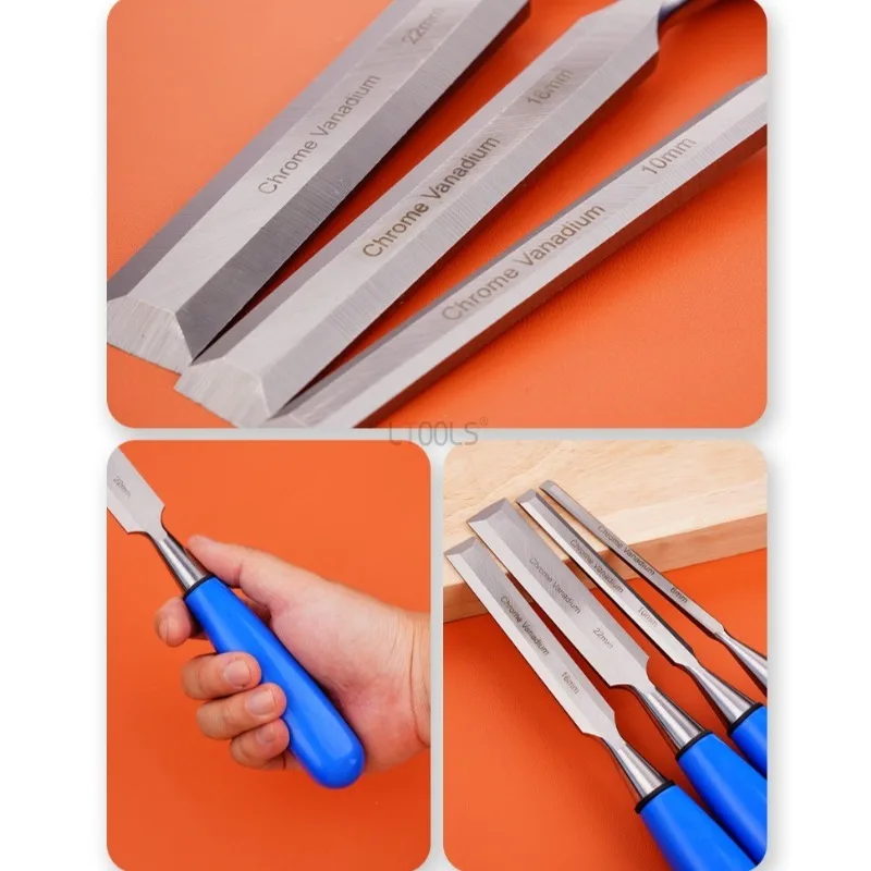 

Woodworking Detail Carving Chisel Set Blue Rubber Handle Slotted Flat Chisels Mortise and Tenon Trimming Carving Shovel Knife