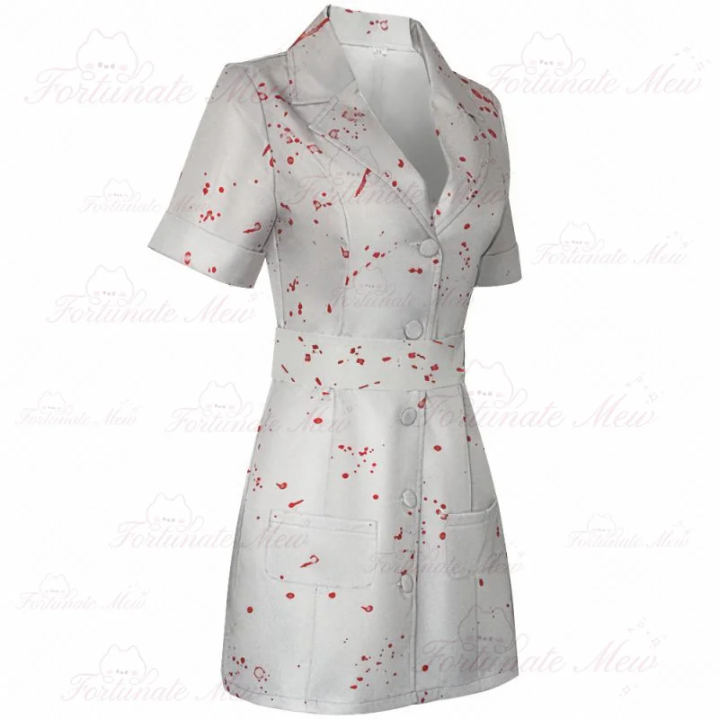 Movie Silent Hill Cosplay Nurse White Bloodstained belt and hat Uniform Halloween Costume Fancy Halloween Dress for Woman view 2