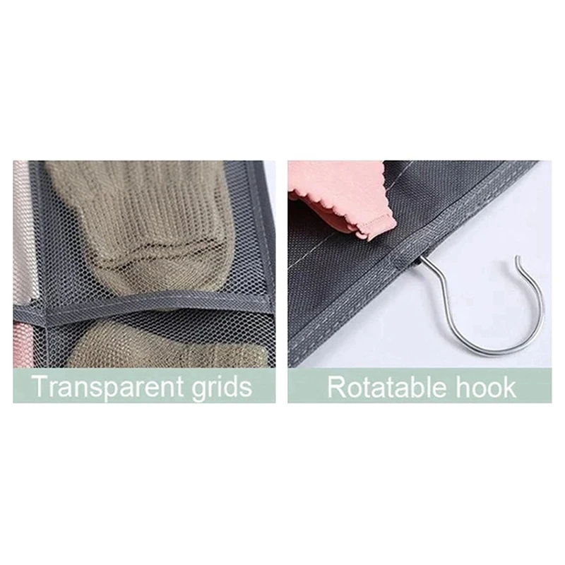 حقيبة تخزين معلقة بجيوب شبكية على الحائط مزدوجة الجانب مع شماعة معدنية و36 جيبًا