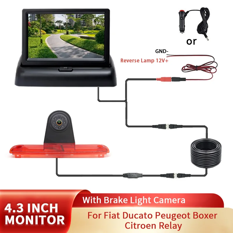 Car Brake Light Rear view Reverse Camera With 4.3-inch Car Monitor For Fiat Ducato Peugeot Boxer Citroen Relay