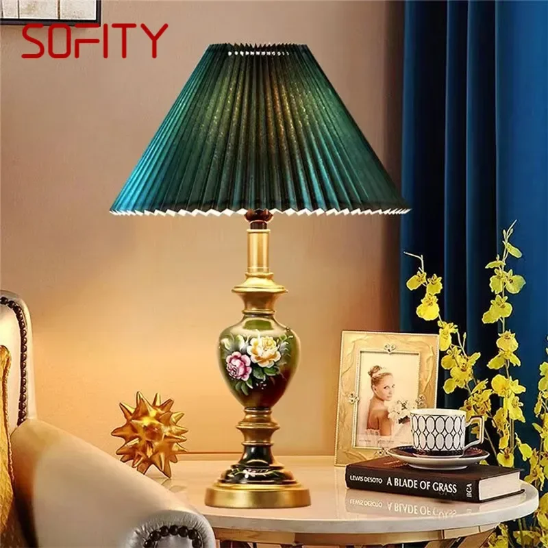 SOFITY-American Retro LED Table Lamp, Bedside Desk Light, Francês, Luxo, Sala de estar, Estudo, Villa, Hotel, Quarto