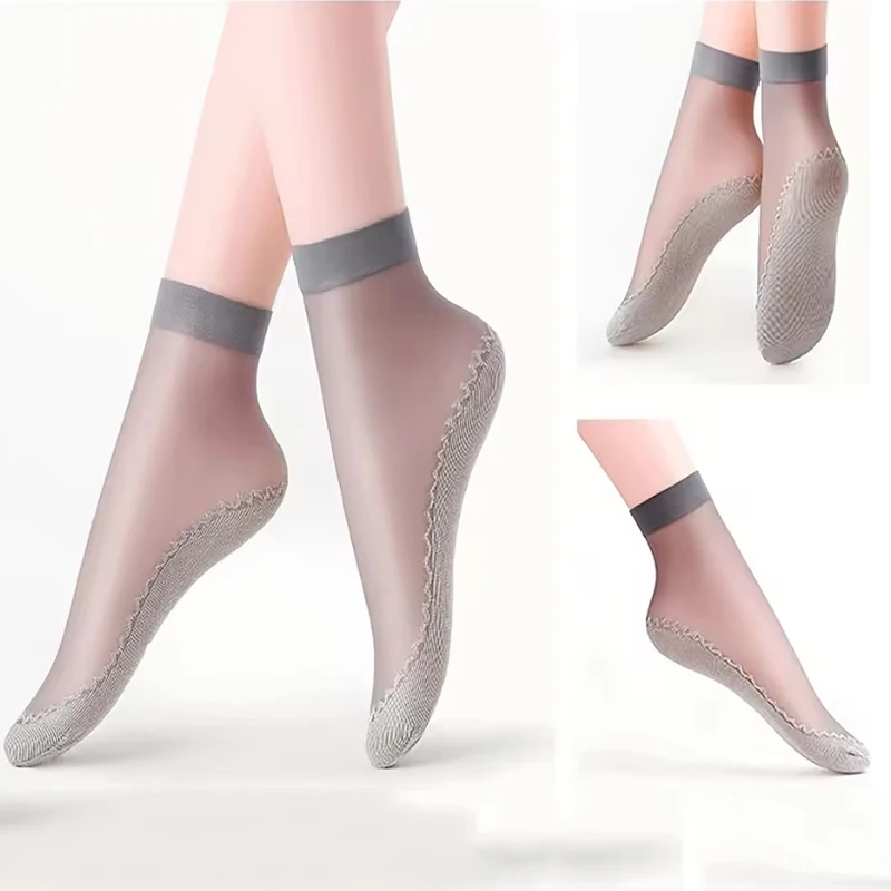 

10pairs Women Anti-Slip Nylon Socks Thin Silk Socks Wear-resistant Sweat Absorbing Socks Sweat Absorbing Bottom Stretch Socks