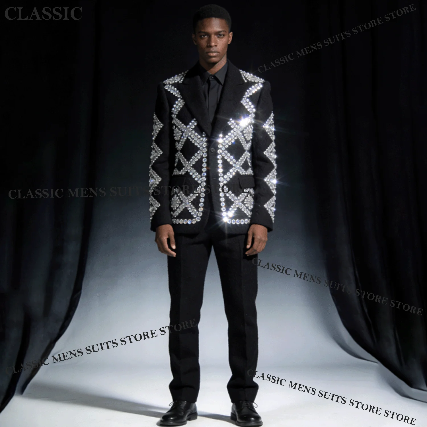 

Мужские свадебные смокинги с индивидуальным дизайном, украшенные стразами и кристаллами, приталенные костюмы, комплекты из 2 предметов, пиджаки для жениха.