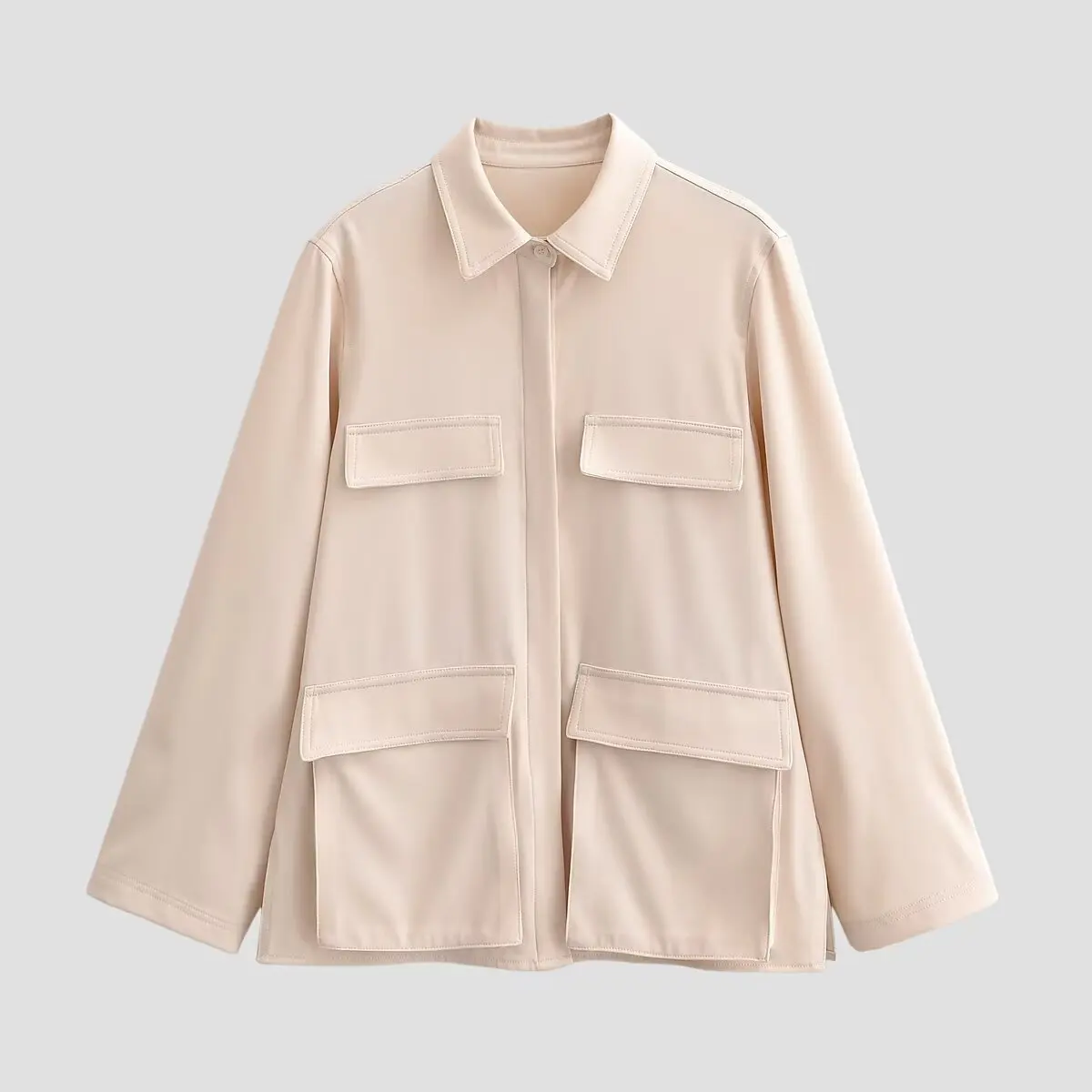 

Новая женская рубашка весна 2026 в европейском и американском стиле: модная, индивидуальная, с отложным воротником, драпировкой и карманами