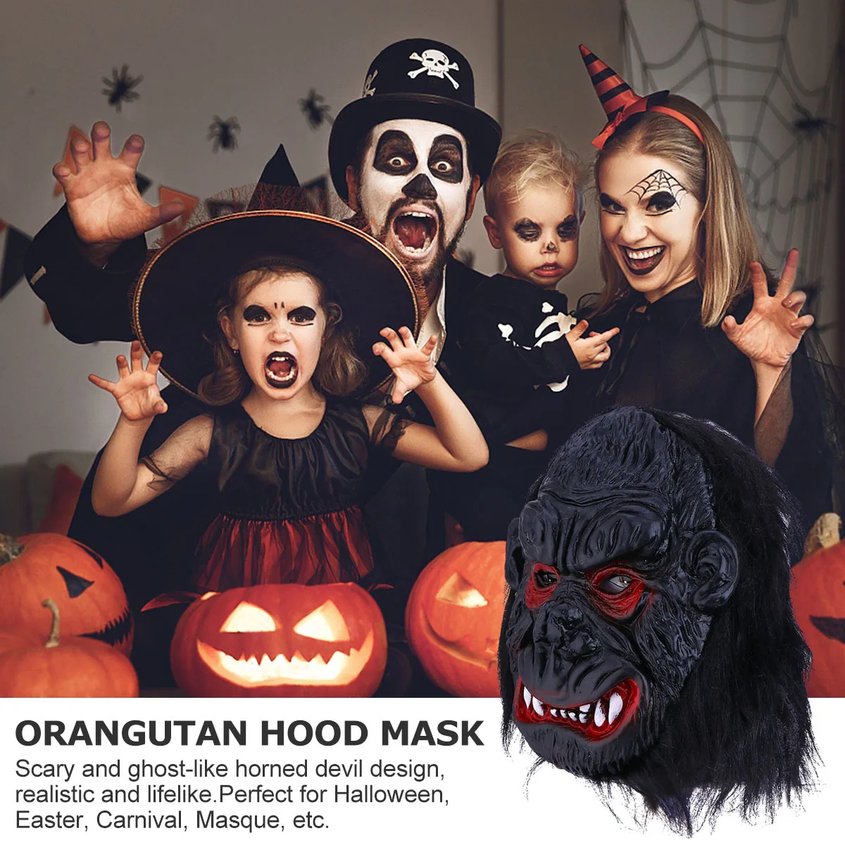 

1Pcs Gorilla Mask Halloween Scary Horror Costume Party Supplies Performance Face Mask Black Teeth Cosplay Props